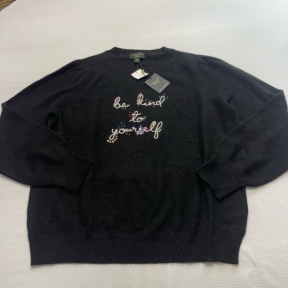 NWT Charter Club Black Cashmere Be Kind To Yourself Sweater Size XL New - Picture 1 of 9